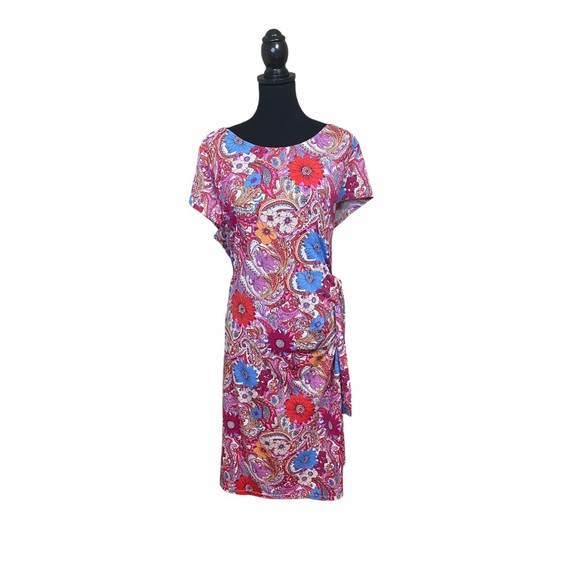 Talbots Dresses & Skirts - Talbots Women Dress Sheath Island Front Tie Paisley Pink Knit Stretch Relaxed